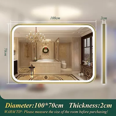 Luxury Gold-Illuminated Bathroom Mirror Dimmable Color-Tuning Anti-fog Tempered • $163.99