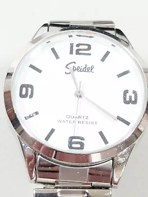 Mens Speidel White Dial Round Silver Tone Case Stainless St Stretch Band Watch • $17.49