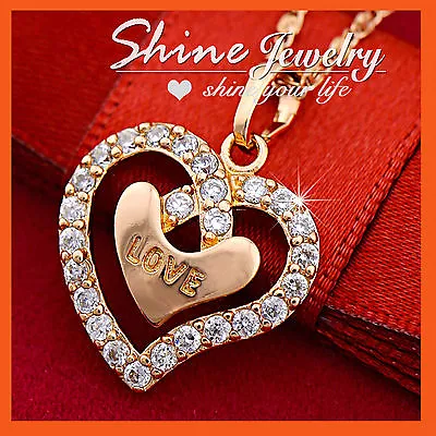 9k Gold Filled Heart Simulated Diamonds Womens Pendant Necklace Her Gift Mum New • $10.99