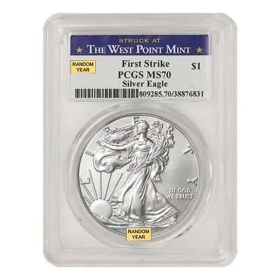 Random Year $1 Silver American Eagle PCGS MS70 First Strike 1oz Coin W/ WP Label • $58.80