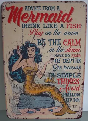 Vintage Look Mermaid Advice Ocean Metal Tin Sign 8x12  Home Decoration Bar NWT • $21.95
