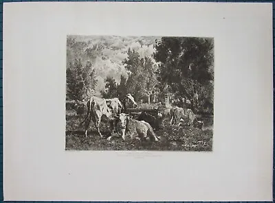 Landscape And Cattle Original Etching  Peter Moran 1880's Estes Lauriat • $124.99