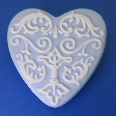 Vintage WEDGEWOOD Blue White Jasper Ware Porcelain Heart Shaped Brooch Pin • $5