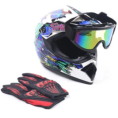 DOT Motorcycle Adult Helmet+Goggles+Gloves Motocross MX ATV Dirt Bike Off-Road • $39.91