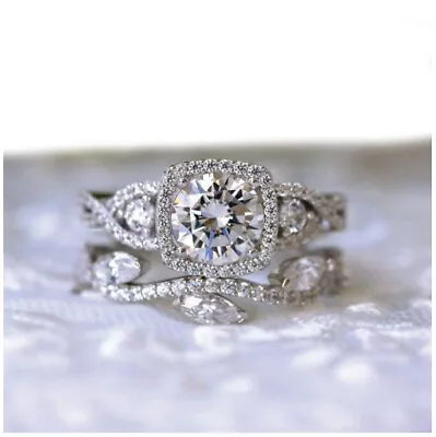 Engagement Bridal Ring Set 2.74Ct Round  Moissanite 14k White Gold Plated • $94.95