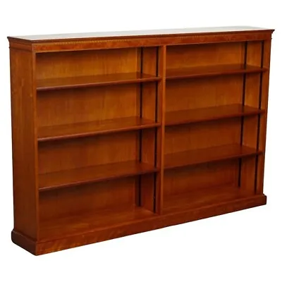 Vintage Yew Double Fronted Low Open Bookcase With Adjustable Shelves • £1450