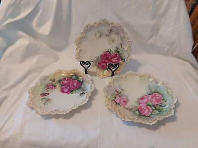 Set Of 3 Plates Antique MZ AUSTRIA Hand Painted Dessert Plate Pink Roses • $45