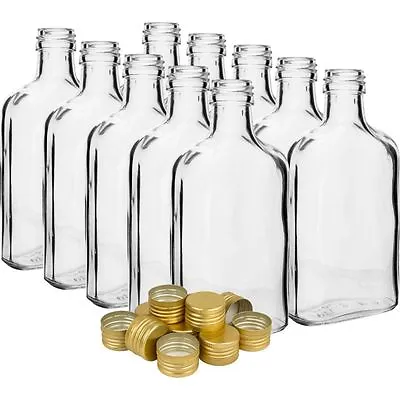 GLASS Bottles  100ml / 200ml - Choice Color Screw Caps Pocket Flask  Free P&P UK • £3.99