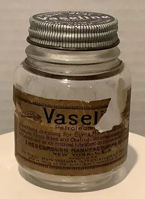 Vaseline Petroleum Jelly 2 1/2 Oz. Glass Jar Paper Label Cheesebrough NY • $15.99