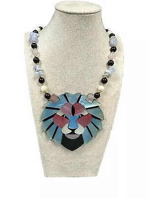 Huge Vintage Lee Sands Hawaii Lion Inlay Statement Pendant Necklace  • $18.99