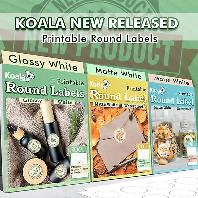 Koala Printable Round Label 2 Inch Waterproof Round Sticker Paper Inkjet Laser • $9.59