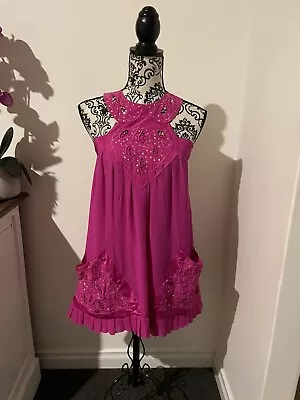 BNWT Alice McCall Magenta 100% Silk Mini Dress 6 Silk Lace Pocket Peter Pan • $12.50