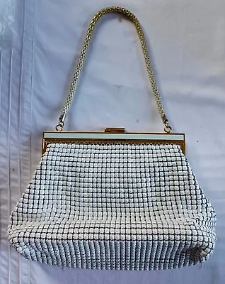 Glomesh Genuine Vintage White Handbag With Gold Trim  And Short Strap.  • $39