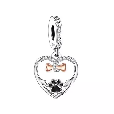 $31.99 • Buy S925 Silver & Rose Gold Pet Dog Puppy Paw Bone Charm Pendant By Unique Designs