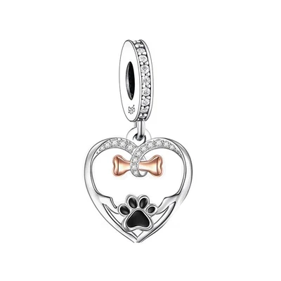 $31.99 • Buy S925 Silver & Rose Gold Pet Dog Puppy Paw Bone Charm Pendant By Unique Designs