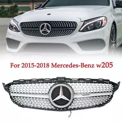 Dia-monds Front Grille W/LED For Mercedes Benz W205 2015-2018 C Class C200 C300 • $82.73