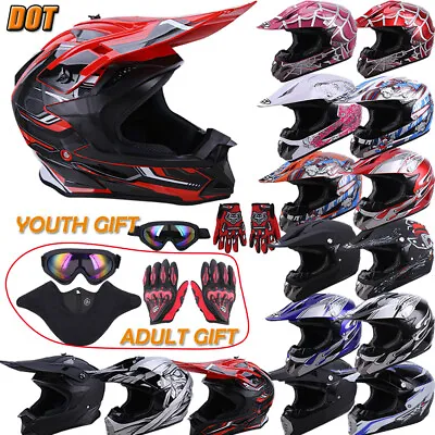 DOT Adult Youth Kids Helmet /Goggles /Gloves Motocross Off-road Dirt Bike MX ATV • $44.64