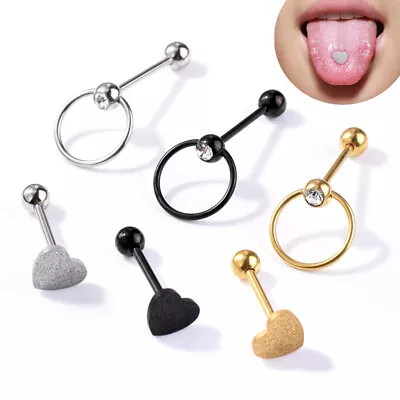 Stainless Steel 14G Frosted Tongue Nail Set Love Tongue Ring New Accessories • $10.55