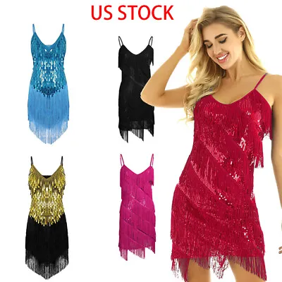 $16.28 • Buy US Women Sequins Tassel Dress Gowns Ballroom Tango Samba Latin  Dance-wear