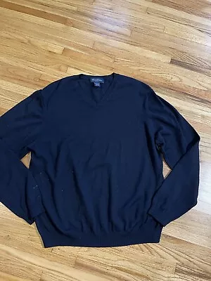 Vintage Brooks Brothers Blue Mens VNeck Long Sleeve Knit Sweater Large Wool • $16.99