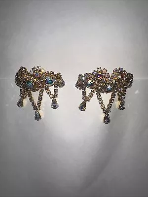 Vintage MUSI Shoe Clips Gold Tone AB Rhinestone  Shoe Clips • $45