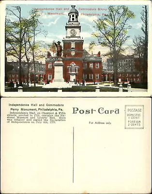 Independence Hall & Commodore Barry Monument ~ Philadelphia PA ~c1915 Postcard • $1.89