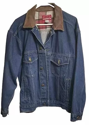 Vintage Marlboro Country Store Denim Jean Jacket W/ Leather Collar Size L • $150