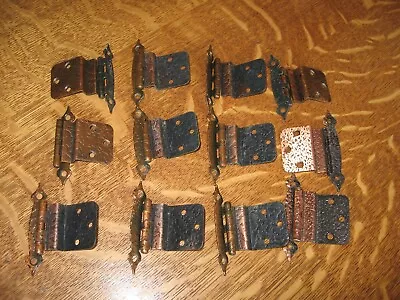 $9.98 • Buy “Hammered” Copper Hardware Cabinet Door Hinge Vintage Set Of 12