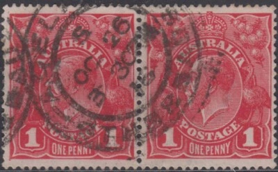 $10 • Buy Stamps 1d Red KGV Pair 1915 Adelaide South Australia Double Circle Postmark   