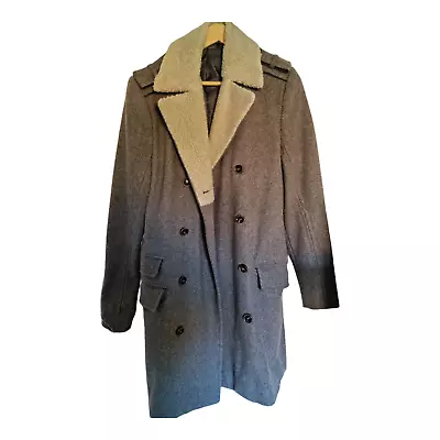 Men's XS River Island Double Breasted Button Up Coat With Fur Collar Grey And Be • £29.99