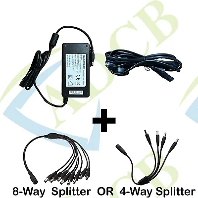 £9.99 • Buy 12V 5A CCTV Power Supply Adapter 8/4 Way Splitter Cable Recorder/Camera DVR LED