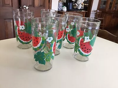 Set Of 6 Vintage Anchor Hocking 16 Oz Watermelon Jelly Jar Drinking Glasses  6  • $7