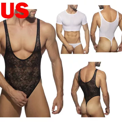 US Men's Lingerie One-Piece See Through Nightwear Fancy Pattern Bodysuit Leotard • $5.29