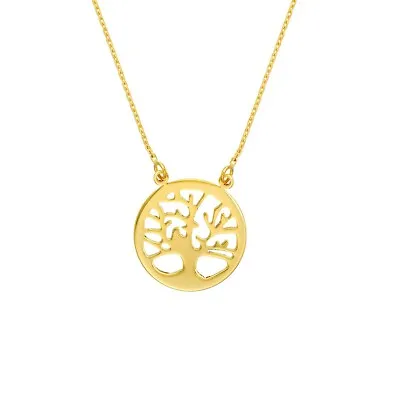 Tree Of Life Pendant Family Tree Necklace Solid 14K Real Gold Adjustable Chain • $250.40