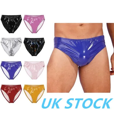 UK Men's PVC Leather Low Rise Briefs Bulge Pouch Panties Knickers Underpants • £10.85