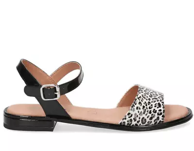 Caprice Sandals Shoes Size UK 5 Leather 2cm Heel Wide Fitting - Leopard Grey • £32