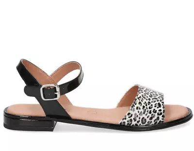 Caprice Sandals Shoes Size UK 6.5 Leather 2cm Heel Wide Fitting - Leopard Grey • £32