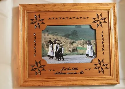 Amish 6.75x 4.75  Print In Carved Frame 10.25 X 12.25  Let The Little Children • $14.99