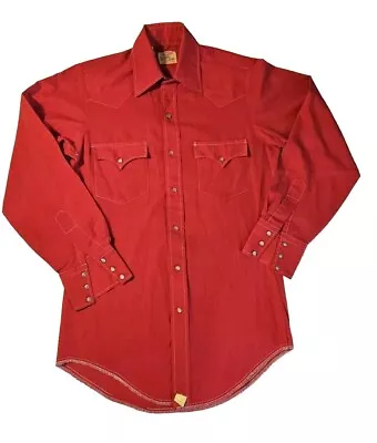 Vintage Mens Western Pearl Snap Shirt By Sara Sage Size Small Red • $6.80