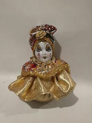 VINTAGE K's Collection Jester Clown Porcelain Doll Red And Gold Ball 4  • $13.99