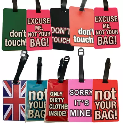 Flexible Travel Tags Funny Words ID Labels For Baggage Bags Suitcases Backpacks • £2.99