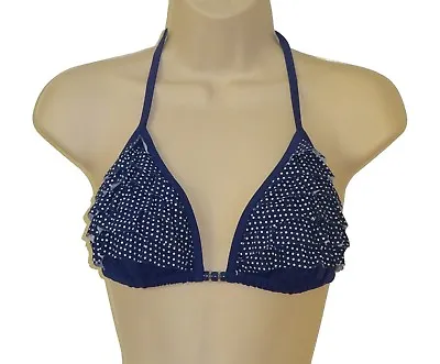Marie Meili Blue Polka Dot Triangle Bikini Top Size M Swimsuit Women New • £9.62
