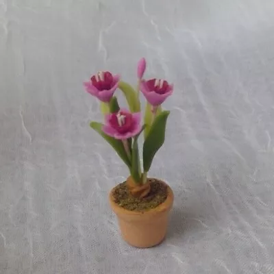 Dollhouse Miniature Polymer Clay Pink Daffodil Flowers in Clay Pot 1/12 • $3.25