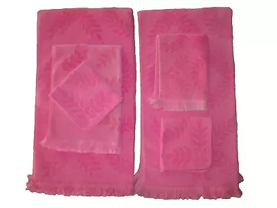 Vintage Cannon Cotton 6 Pc Towel Set Hot Pink Bath Hand Tip Washcloth Fringe • $25