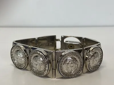 Rare Vtg Gianni Versace Silver Medusa Block Bracelet • $298