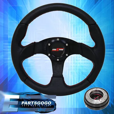 Pvc Leather Steering Wheel + Slim Black Quick Release + Godsnow Button Universal • $52.99