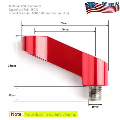 Pair ALU Motorcycle Mirror Extenders-Riser-Extension Red 10mm Fit For Honda YU • $14.84