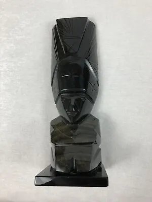 Black Obsidian Carved Statue Aztec Mayan Stone Figure 8+” • $19.95