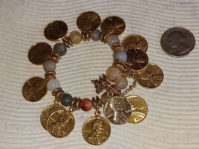 Vintage Miriam Haskell Gemstone Penny Bracelet Coin Designer Costume Jewelry • £4.01