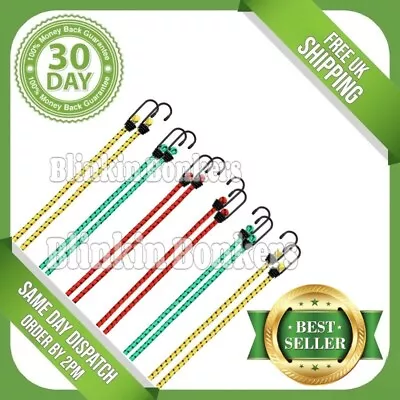 12 Bungee Straps Cords Set With Hooks Elasticated Rope Cord Car Van Bike Luggage • £4.89